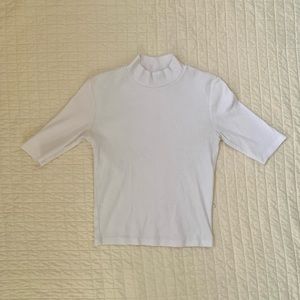 Zara White Mock-Neck Half Sleeve Shirt